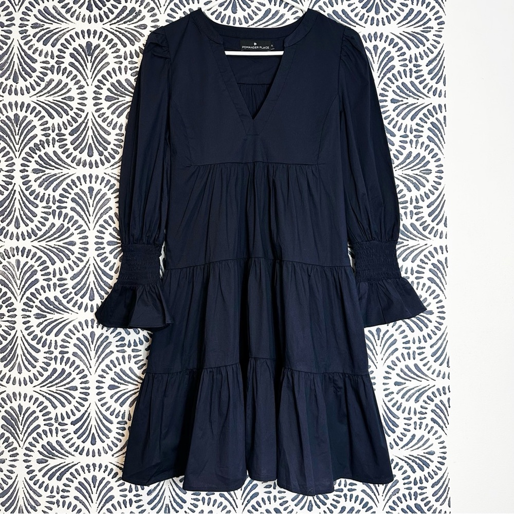 Tuckernuck Pomander Place Tiered Navy Poplin Cotton Kenzo Mini Dress